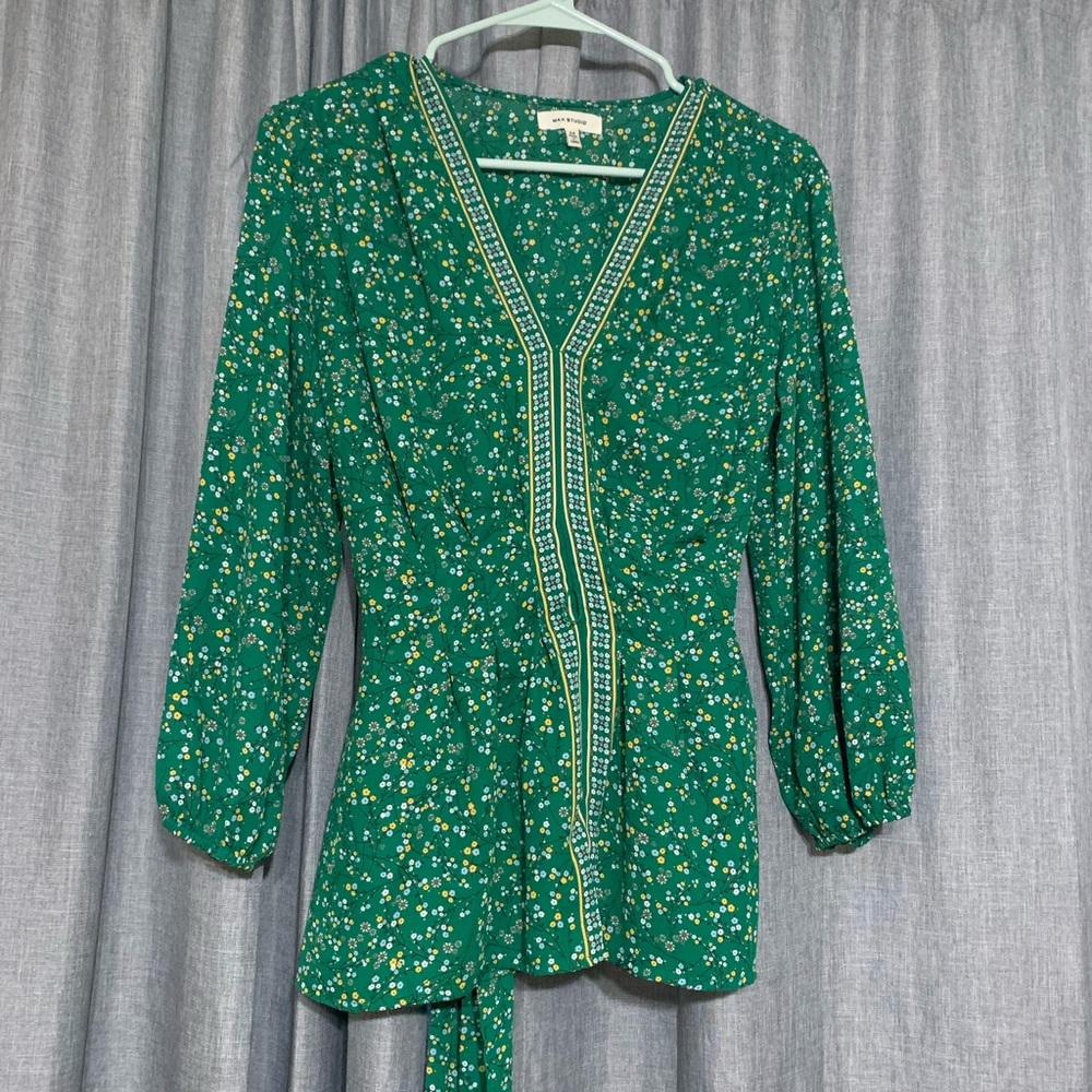 Green floral blouse